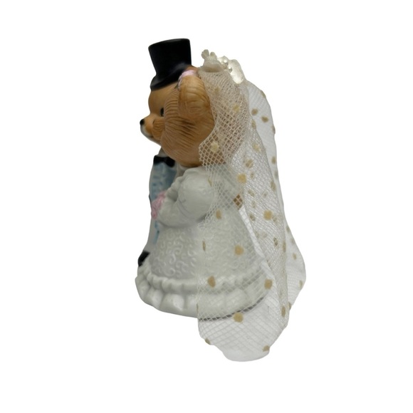 Vintage Homco 1424 Teddy Bears Just Married Bride & Groom Figurine Cake Topper - Picture 4 of 11